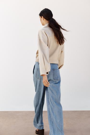 CROPPED JACKET WITH ELASTICATED HEM - Ecru by Zara - Image 3