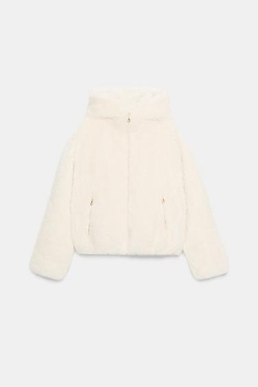HOODED FAUX SHEARLING ANORAK WITH THERMAL INSULATION - Ecru by Zara