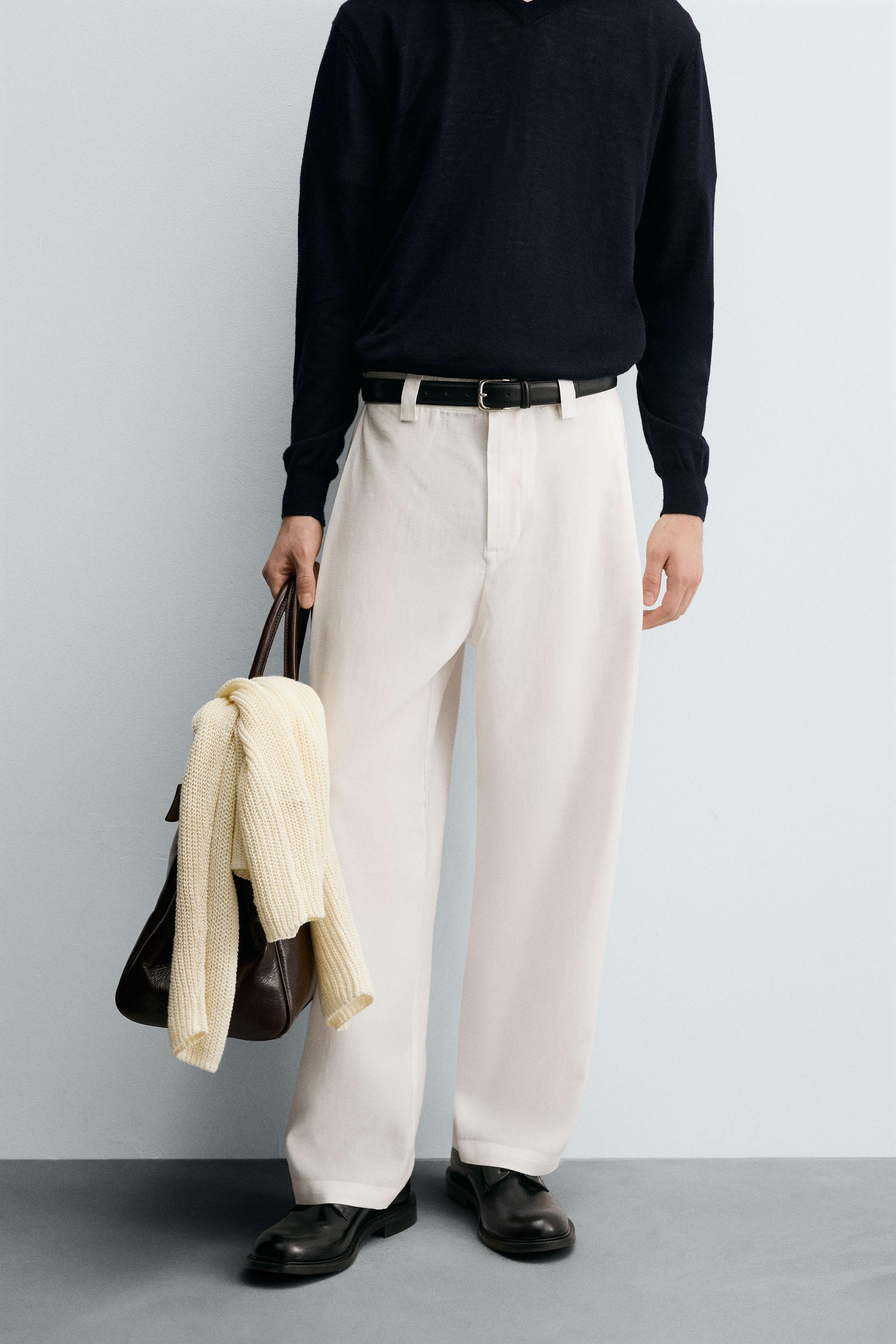 試着のみ　ZARA メンズ　セットアップ　シャツ　パンツ　ジャケット　白 ZARA ザラ メンズスーツ コットン×シルク セットアップ メンズ