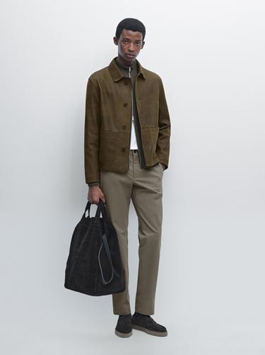 Pantalón slim fit mezcla algodón - Verde medio de Zara