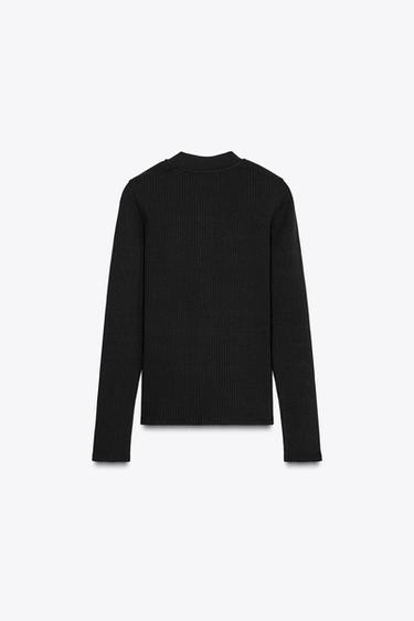 SHIRT MIT RIPPENMUSTER UND KNÖPFEN - Schwarz von Zara