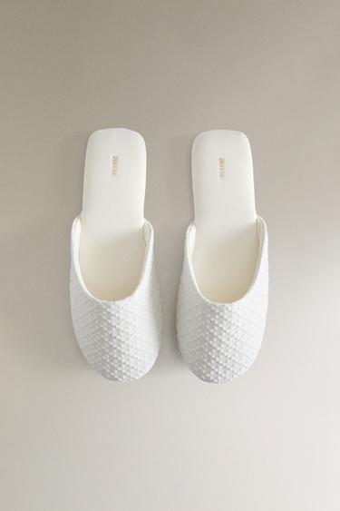 DOTTED MESH FABRIC SLIPPERS WITH SATEEN DETAIL - White by Zara - Image 3