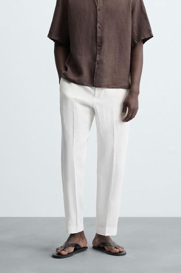 Zara 100% LINEN PANTS - White