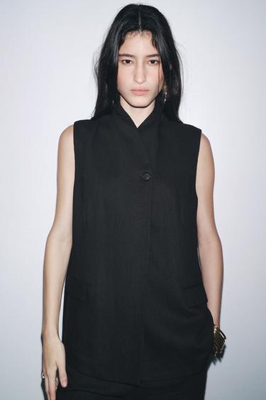 GILET MÉLANGE LIN ZW COLLECTION - Noir de Zara - Image 1