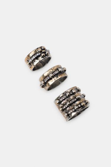 Zara 三件裝閃亮紋路戒指 - 煤灰色
