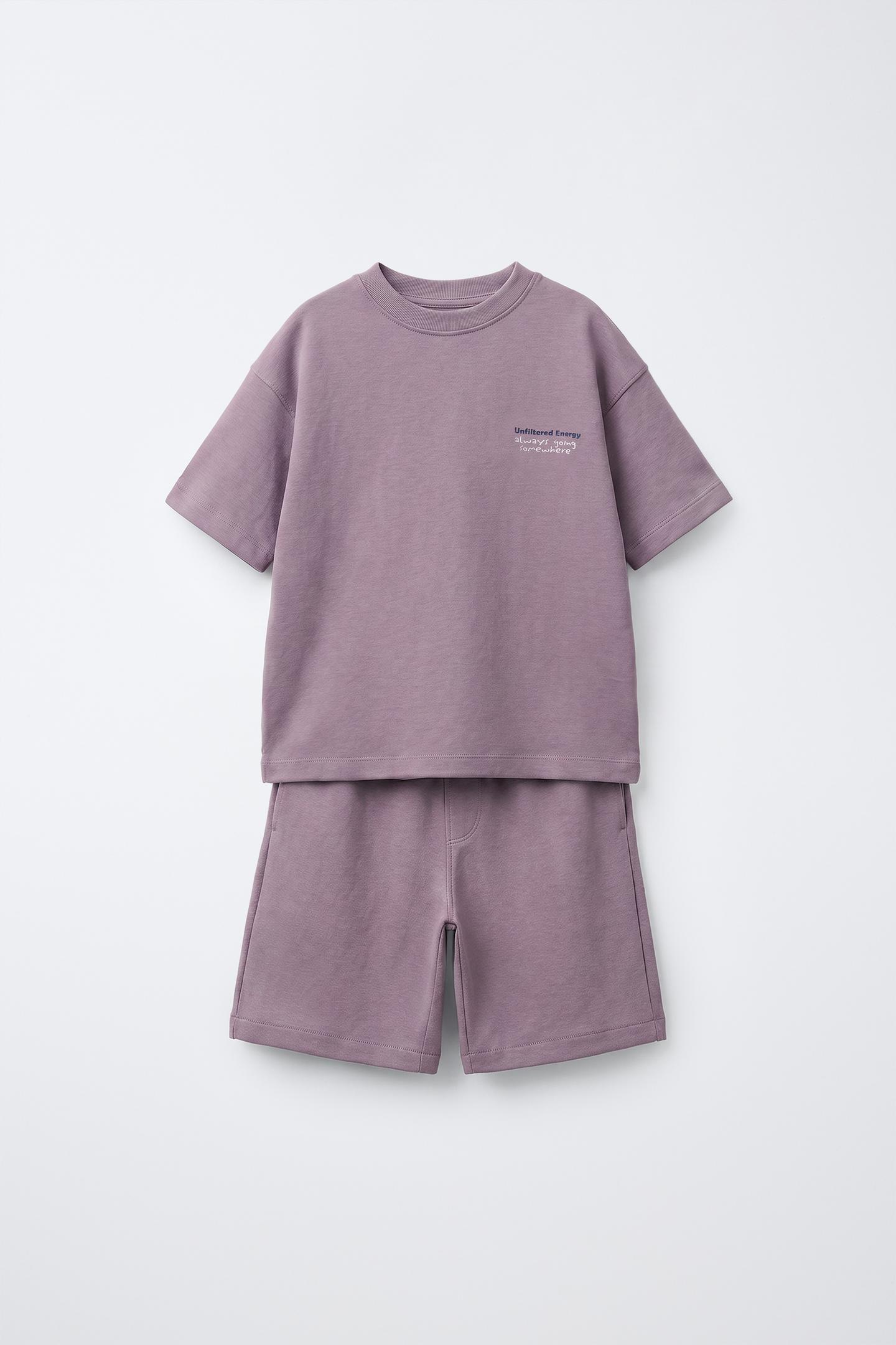 Детские комплекты Zara Interlock T-SHIRT & Bermuda Set, цвет: Розовато-лиловый — фото 2