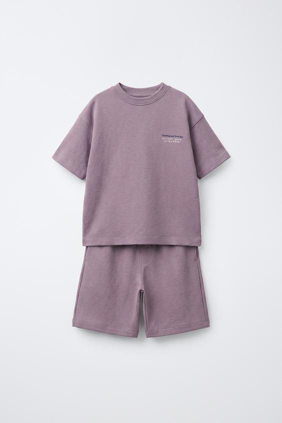 INTERLOCK T-SHIRT AND BERMUDA SHORTS SET - Mauve de Zara - Imagen 0