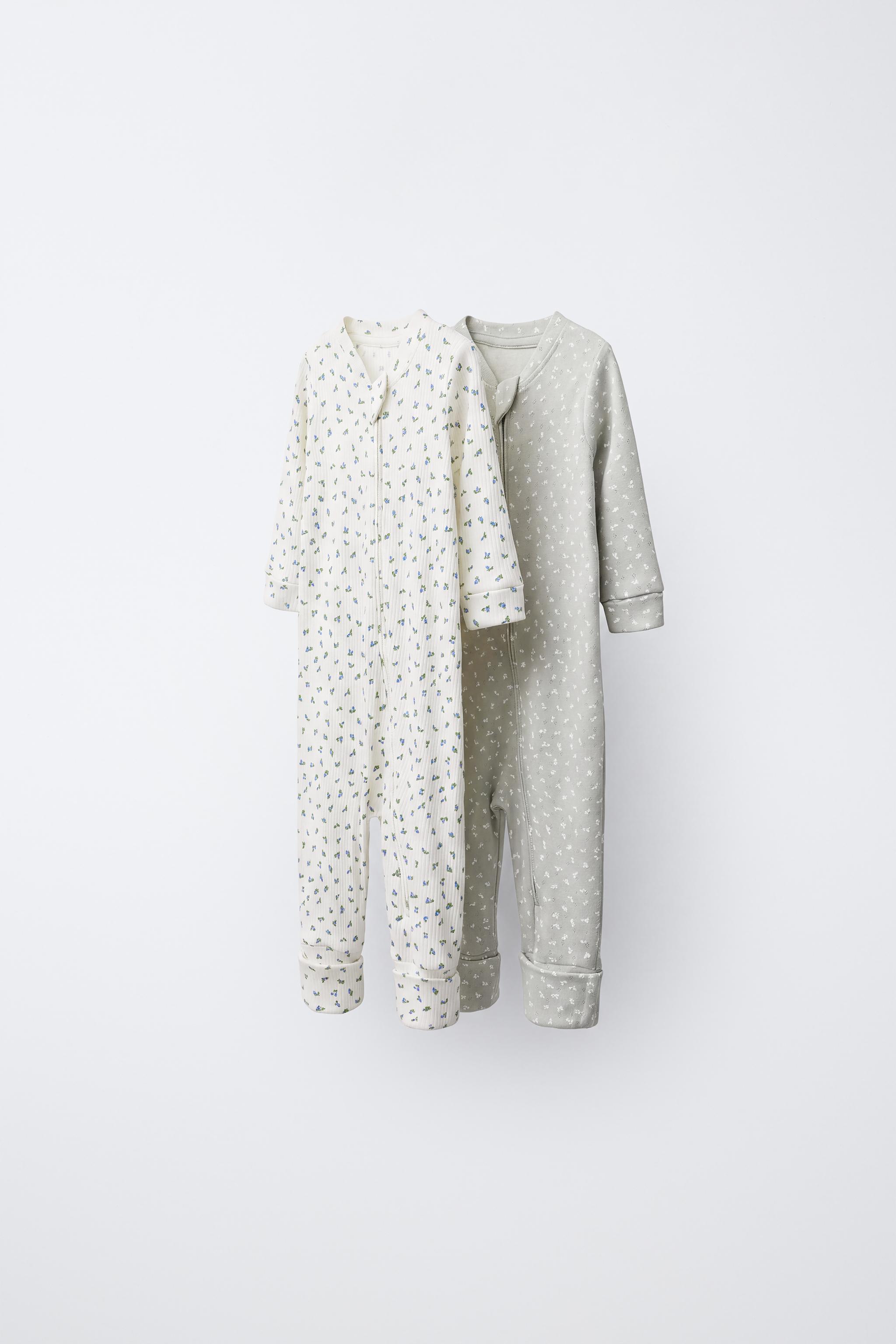 フラワー柄コンバーチブル足付きロンパース 2枚セット - グリー