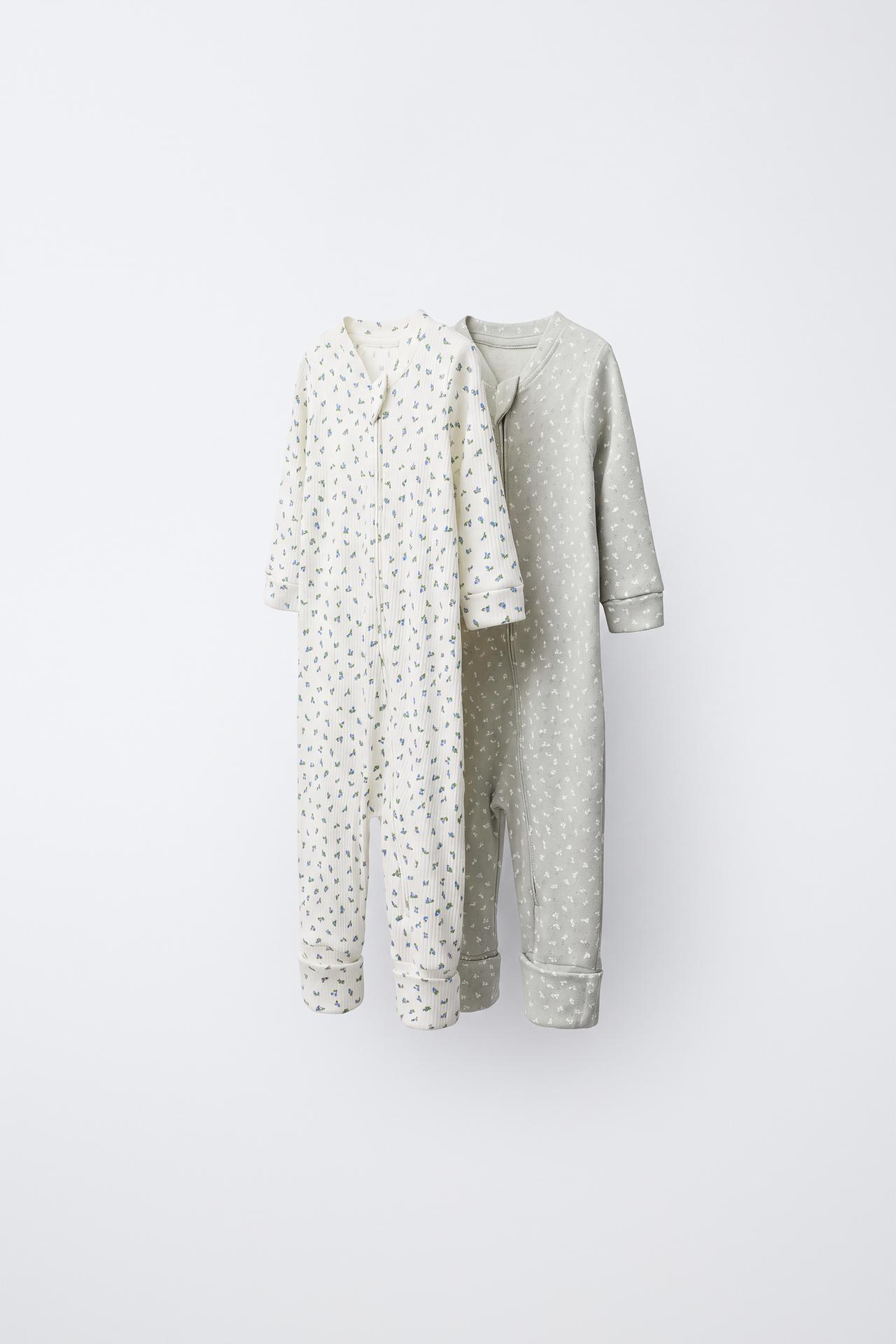 2-PACK OF CONVERTIBLE FOOT FLORAL SLEEPSUITS — Greenish