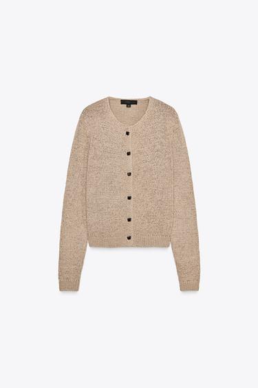 Zara RUSTIC KNIT JACKET - SAND/BROWN