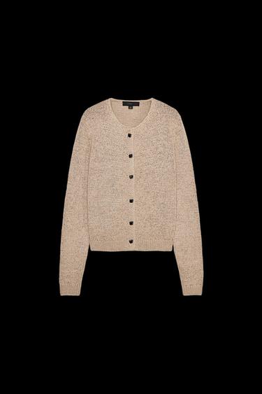 Zara RUSTIC KNIT JACKET - SAND/BROWN