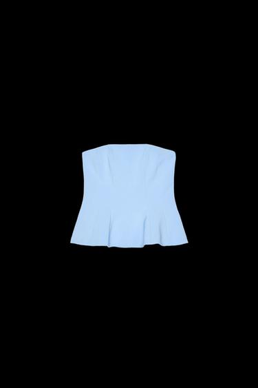 Zara STRAPLESS PEPLUM TOP - Blue - Image 0