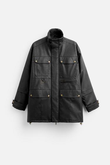 PARKA DE POLIURETANO COM BOLSOS - Preto da Zara