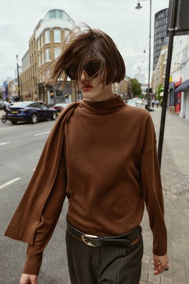 НӘЗІК ТОҚЫМАЛЫ БАНТТЫ ЖЕМПІР - Қоңыр Zara компаниясынан