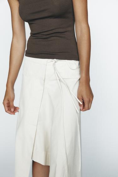 Zara ASYMMETRIC SARONG SKIRT - Oyster-white