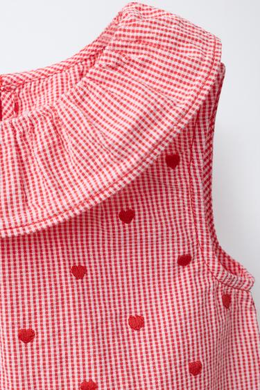 CHECK TOP WITH EMBROIDERED HEARTS - Reddish by Zara - Image 2