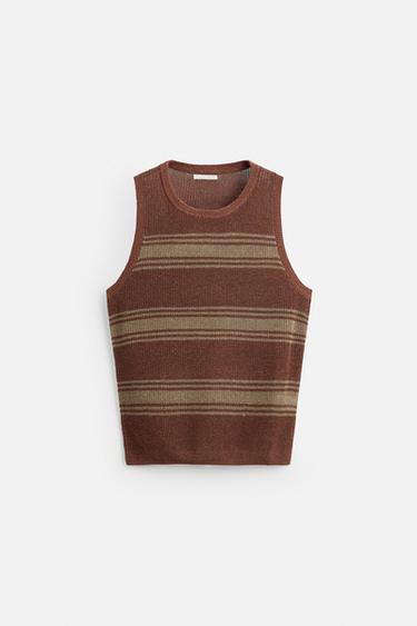 CAMISETA PUNTO TANK LINO - VISCOSA - Marrón de Zara