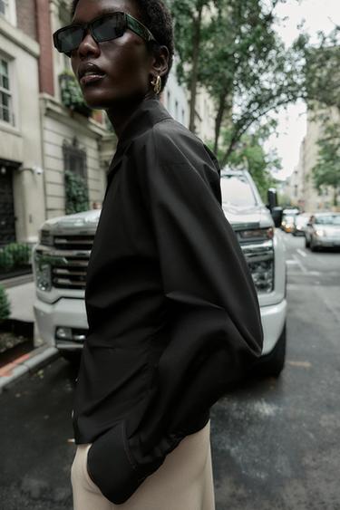 POPLIN SHIRT WITH WAIST PLEATS - Black by Zara