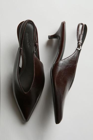 Zapato tacón piel destalonado - Marrón de Zara