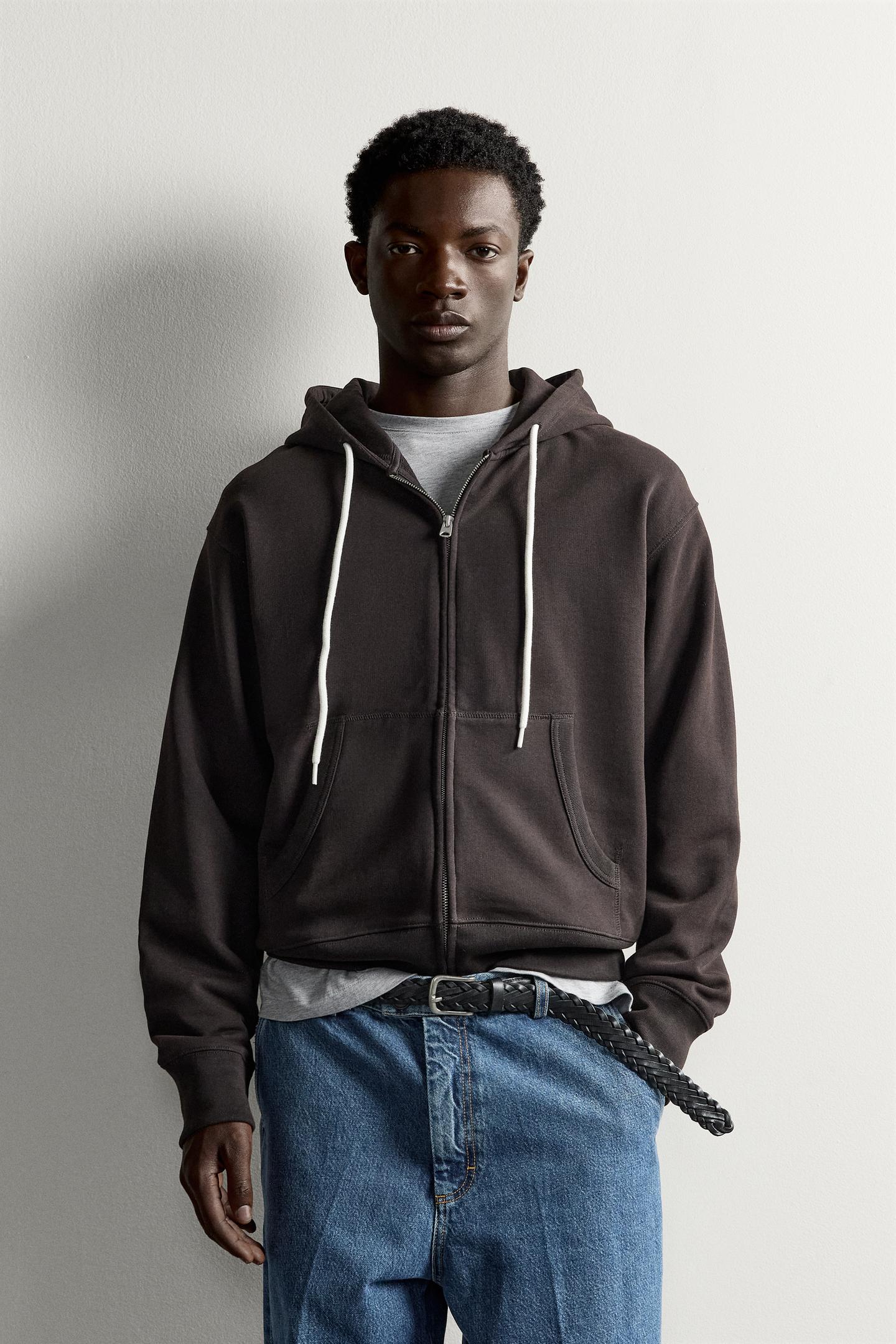 Мужское худи Zara Regular Fit Zip-Up, цвет: Тёмный антрацитовый — фото 2