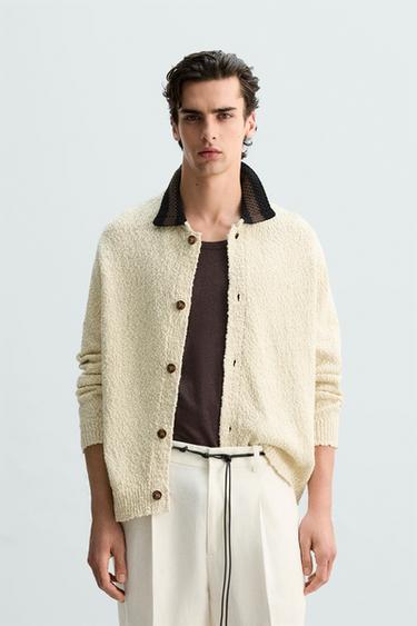 CÁRDIGAN CUELLO CONTRASTE - Crudo de Zara