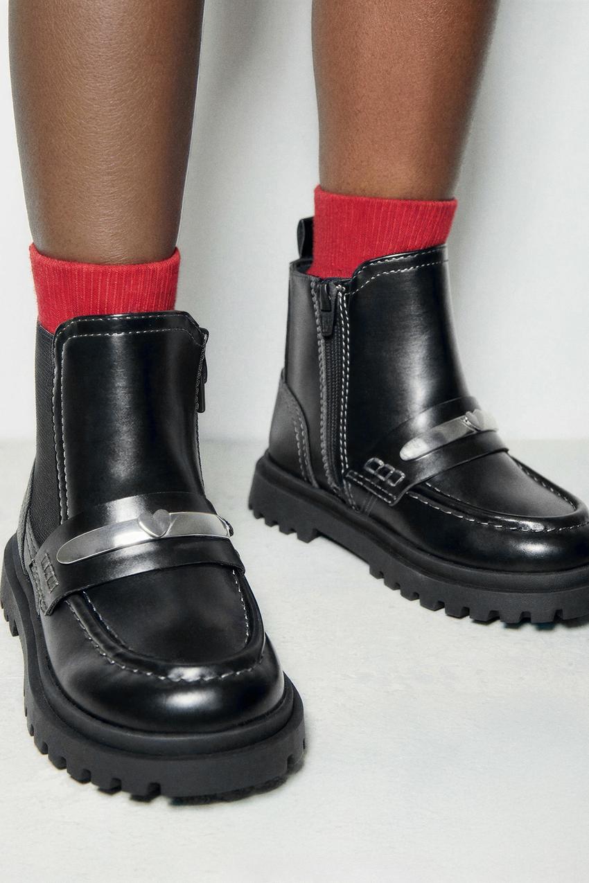 Bottines Femme Zara En Cuir Noir - Taille UK 5 / EU 38 - Fermeture éclair Et Boucle - Très Bon état