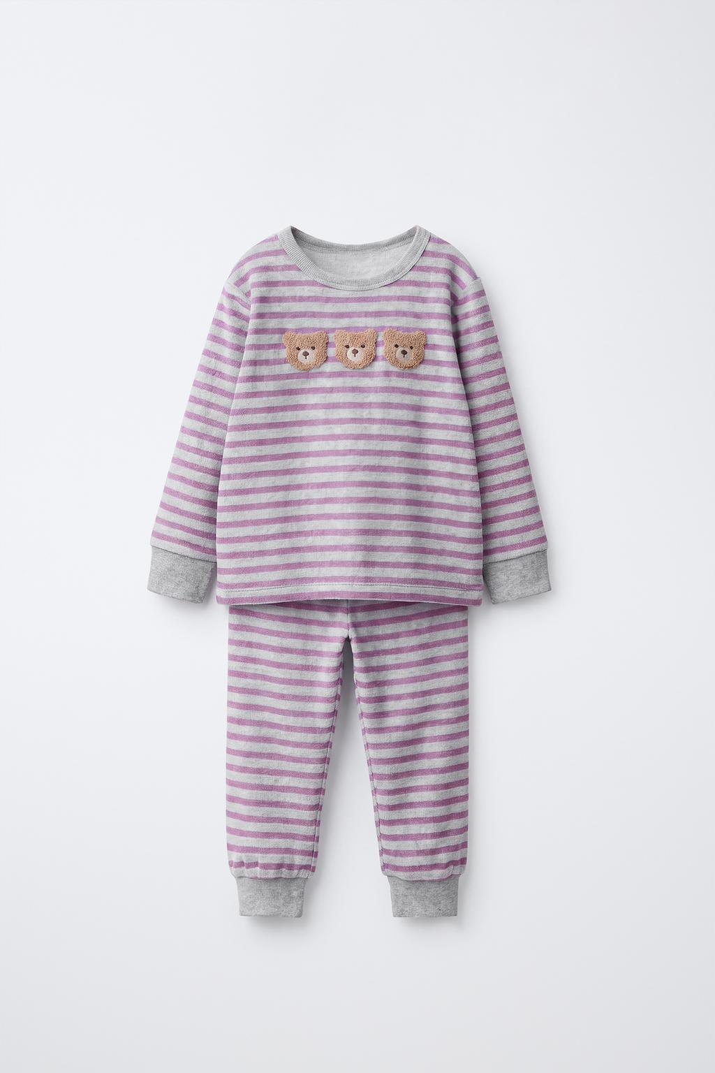1.5-6 YEARS/ STRIPED BEAR VELOUR PYJAMAS