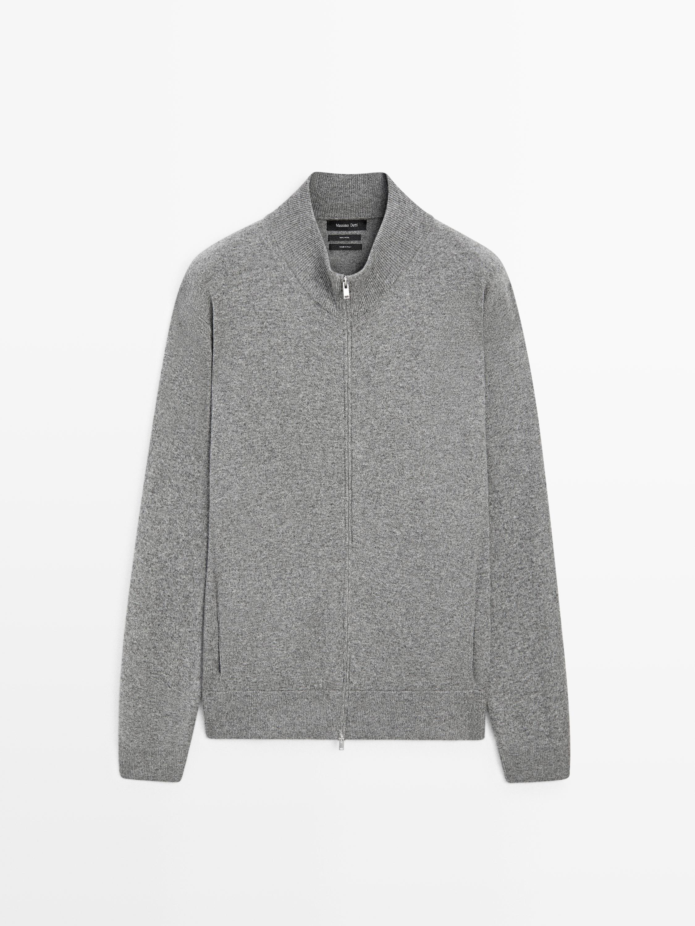 100% wool zip-up knit cardigan