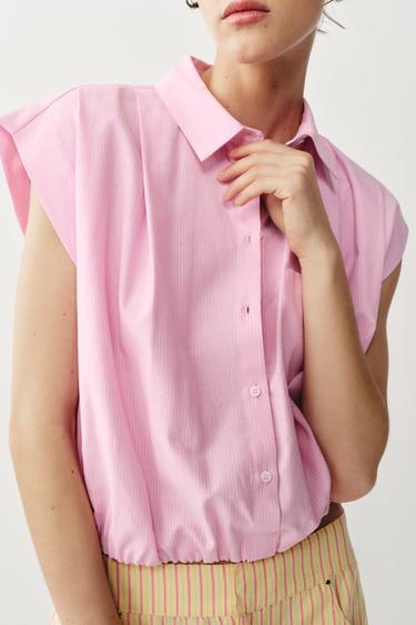 CAMISA CORTA RAYAS - Rosa / Blanco de Zara