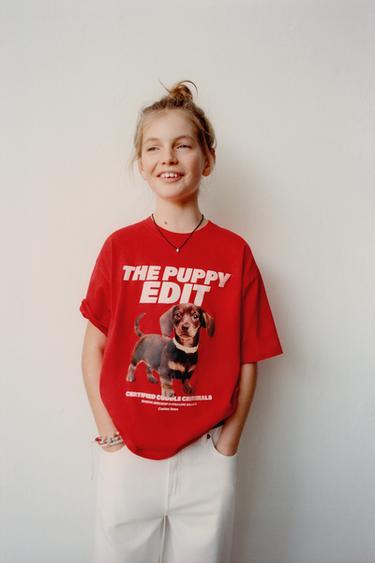 Zara DOG PRINT T-SHIRT - Red