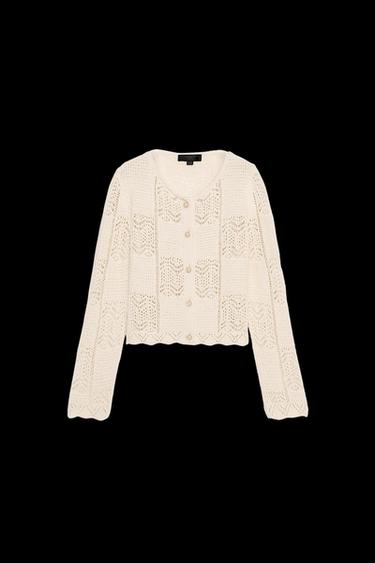 POINTELLE KNIT CARDIGAN - Ecru by Zara - Image 0
