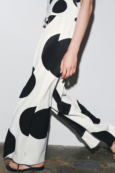 PANTALÓN ANCHO LUNARES ZW COLLECTION - Negro / Blanco de Zara