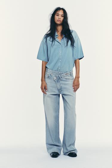 CHEMISE COURTE EN JEAN TRF - Bleu clair de Zara - Image 0