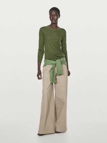 Zara Long sleeve T-shirt with ribbed trims - Green