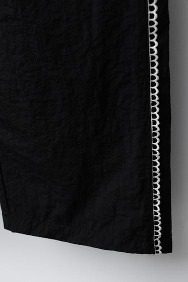 CONTRAST NYLON STRAIGHT-LEG TROUSERS - Black by Zara