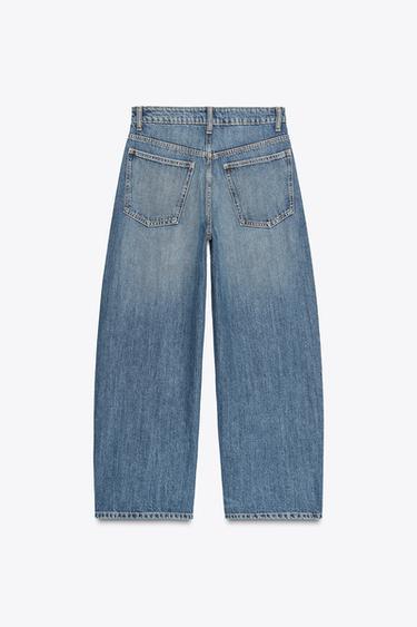 Zara TRF MID-RISE BAGGY BALLOON JEANS - Blue