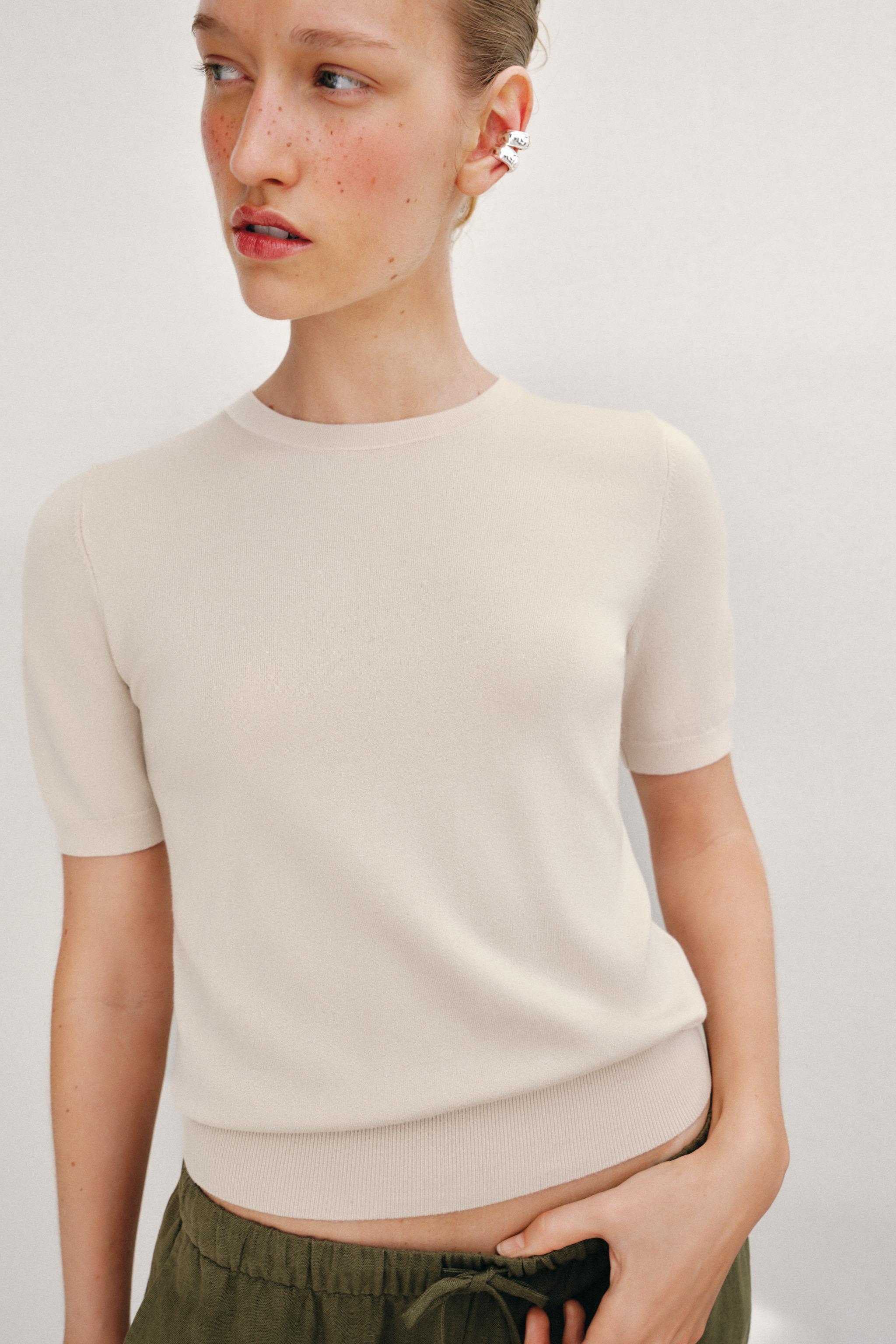 Женские свитеры Zara PLAIN KNIT BASIC SHORT SLEEVE TOP — фото 2