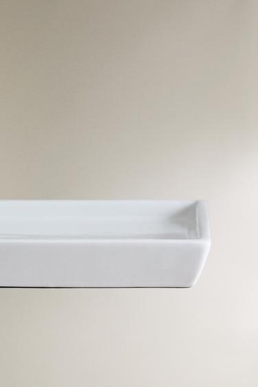Plateau Décoratif Blanc 28 Cm EKNITEY - Organisateur Salle De Bain Et Comptoir - Métal Antidérapant