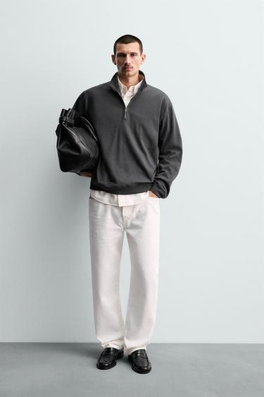 WASHED QUARTER-ZIP SWEATSHIRT - Dark grey by Zara