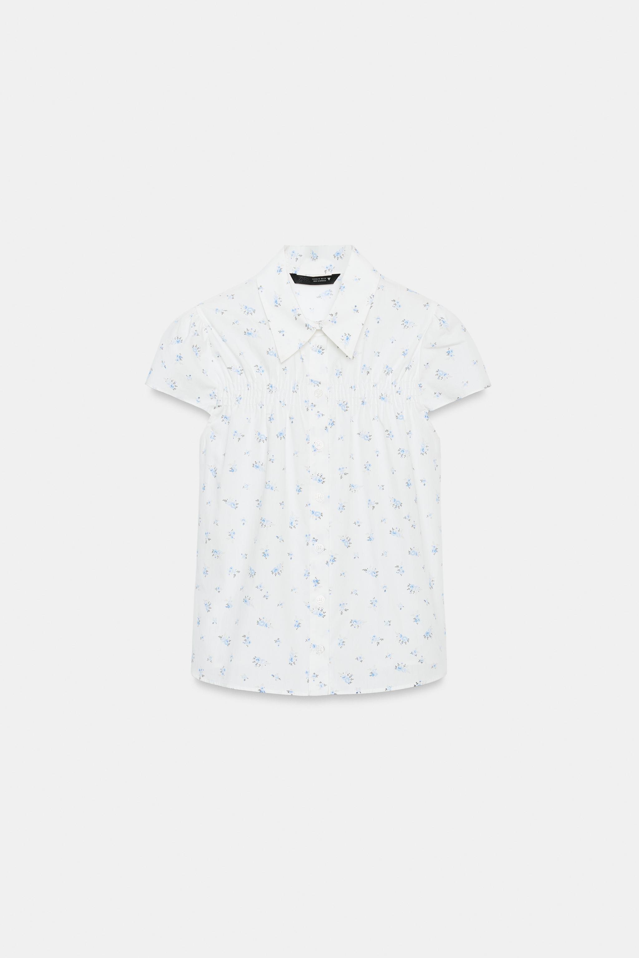 美品　ZARA ザラ フローラルプリント ポプリンシャツ 花柄　L 綿　完売品 美品】ZARA ボタニカル フローラルプリント ポプリンシャツ L 綿100