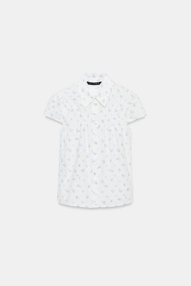Zara 府綢碎花縮褶襯衫 - 藍色 / 白色 - 圖片 0