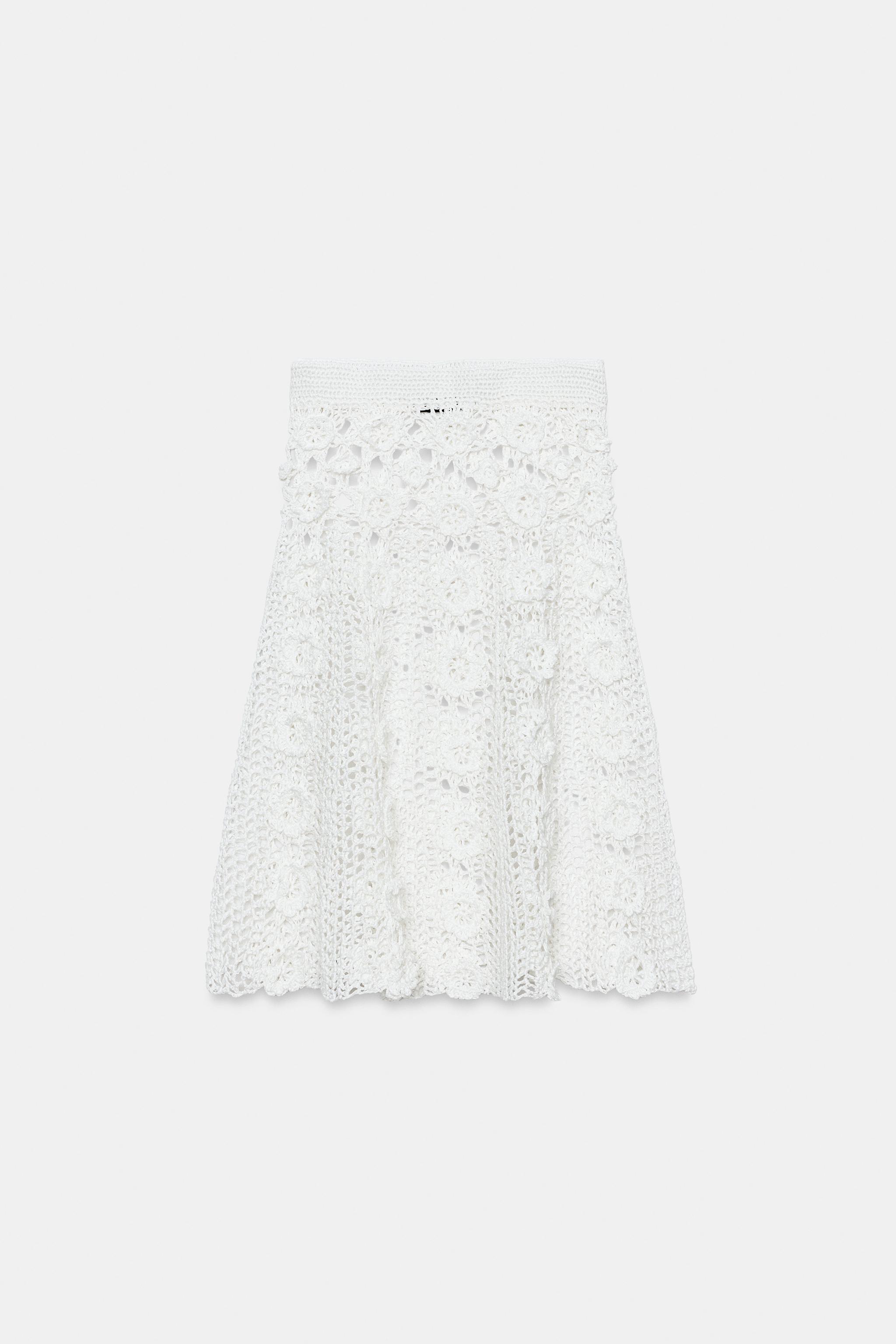 CROCHET FLORAL KNIT MIDI SKIRT