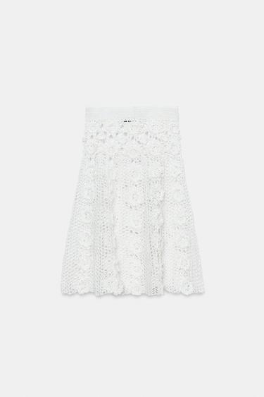 FLORAL CROCHET KNIT MIDI SKIRT - White by Zara - Image 2