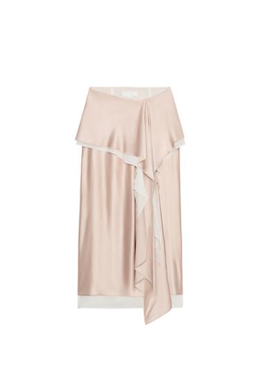 חצאית סאטן נשפכת ZW COLLECTION - בז'-ורוד של Zara