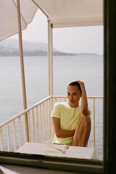 Zara KNIT BUTTON TOP - Light yellow