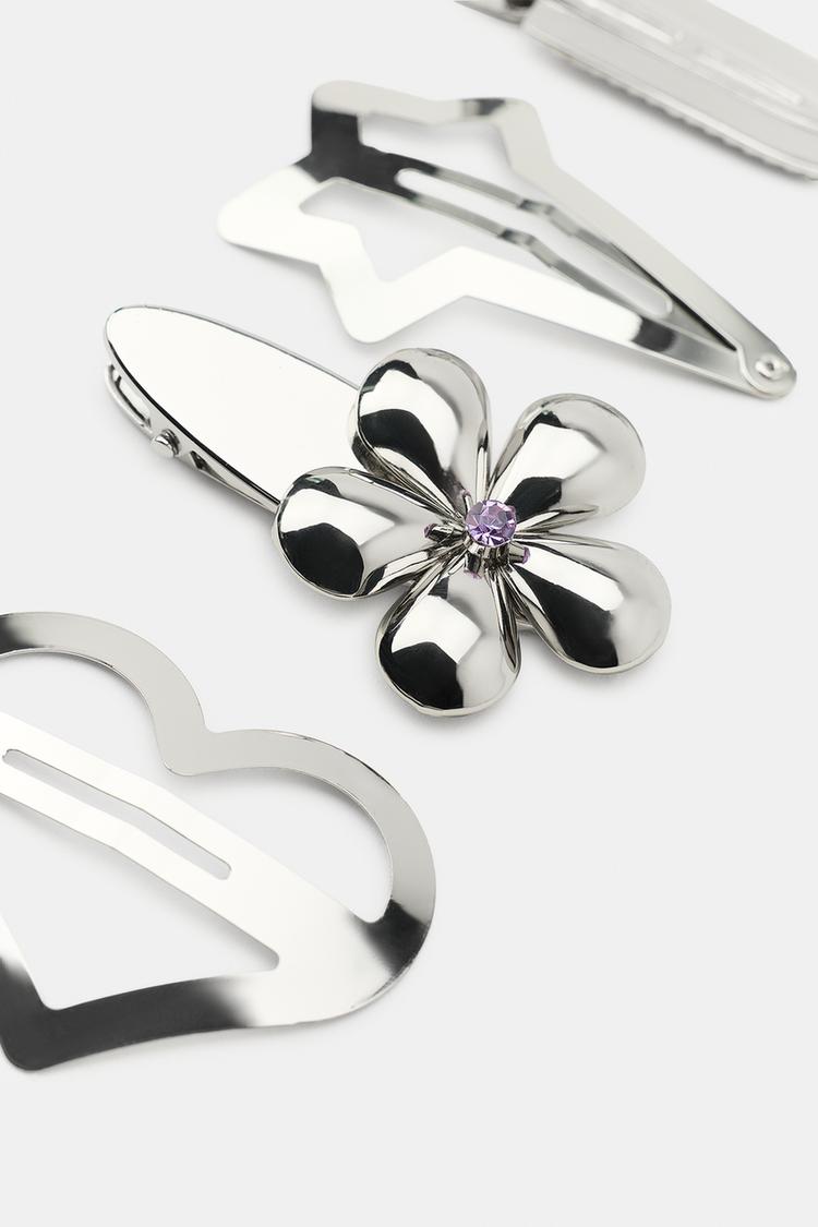 PAQUETE DE 4 CLIPS PARA CABELLO METALICOS DE FLOR Y CORAZON 5