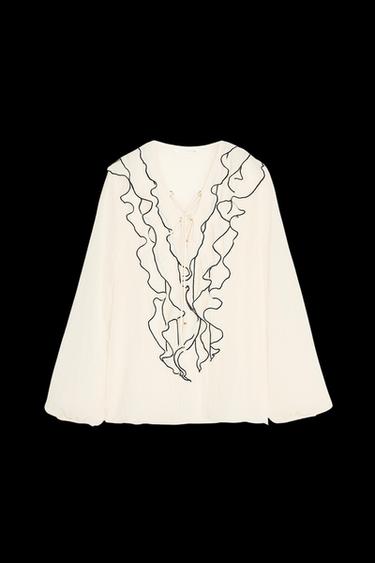 Zara SEMI-SHEER BLOUSE WITH RUFFLES - Ecru - Image 0
