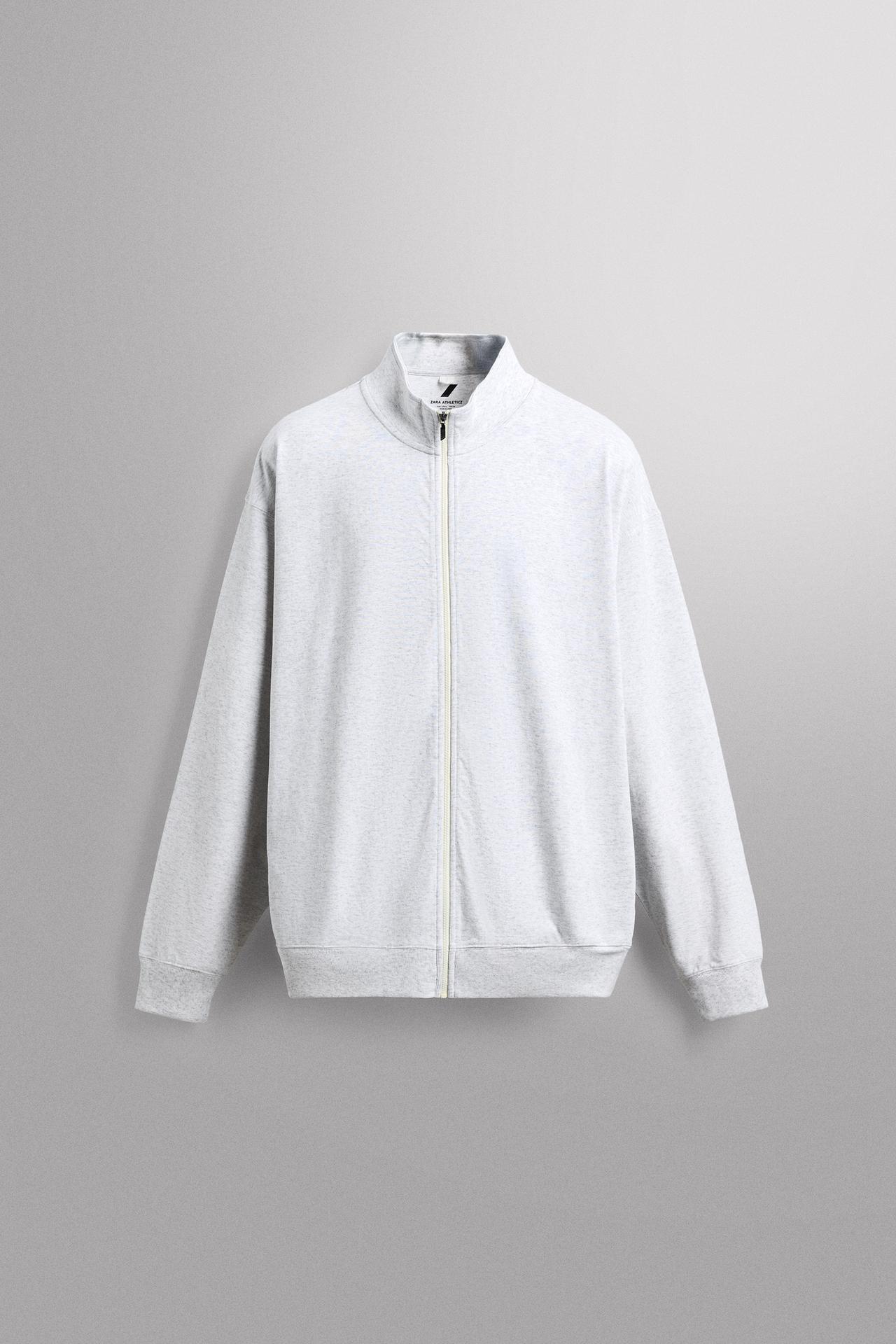 RELAXED FIT ZIP-UP SWEATSHIRT — Gray marl