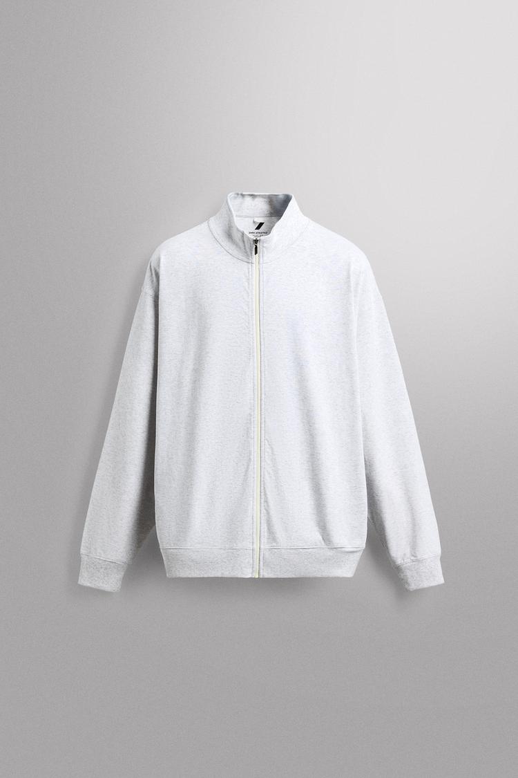 RELAXED FIT ZIP-UP SWEATSHIRT — Gray marl