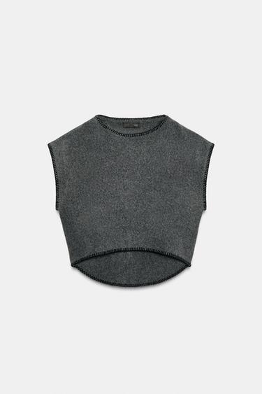 KNIT WAISTCOAT WITH CONTRAST TOPSTITCHING - Dark grey by Zara